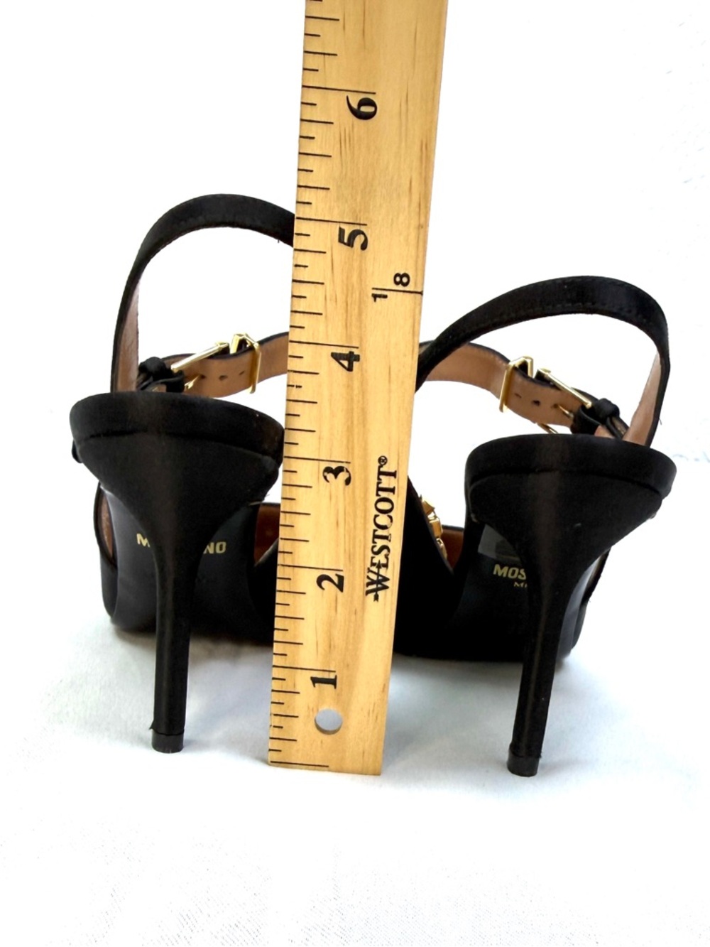 Moschino Crystal Chain Slingback Pumps Black Silk Satin Heels EU 35 NWO Box - Picture 3 of 13